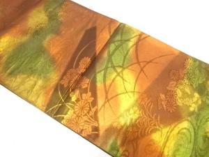 未使用品　リミテッド製　菊に流水・芝草模様織り出し袋帯(未仕立て)